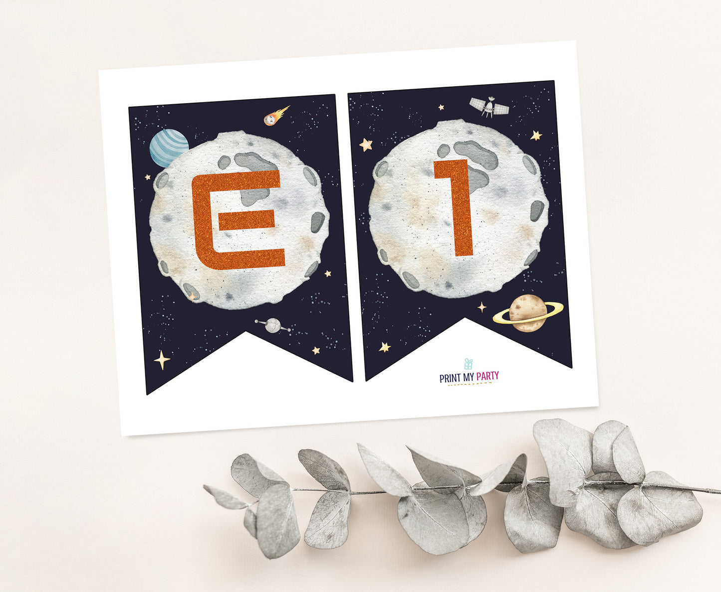 Space ONE High Chair Banner | Astronaut 1st Birthday Party Decorations - 39C