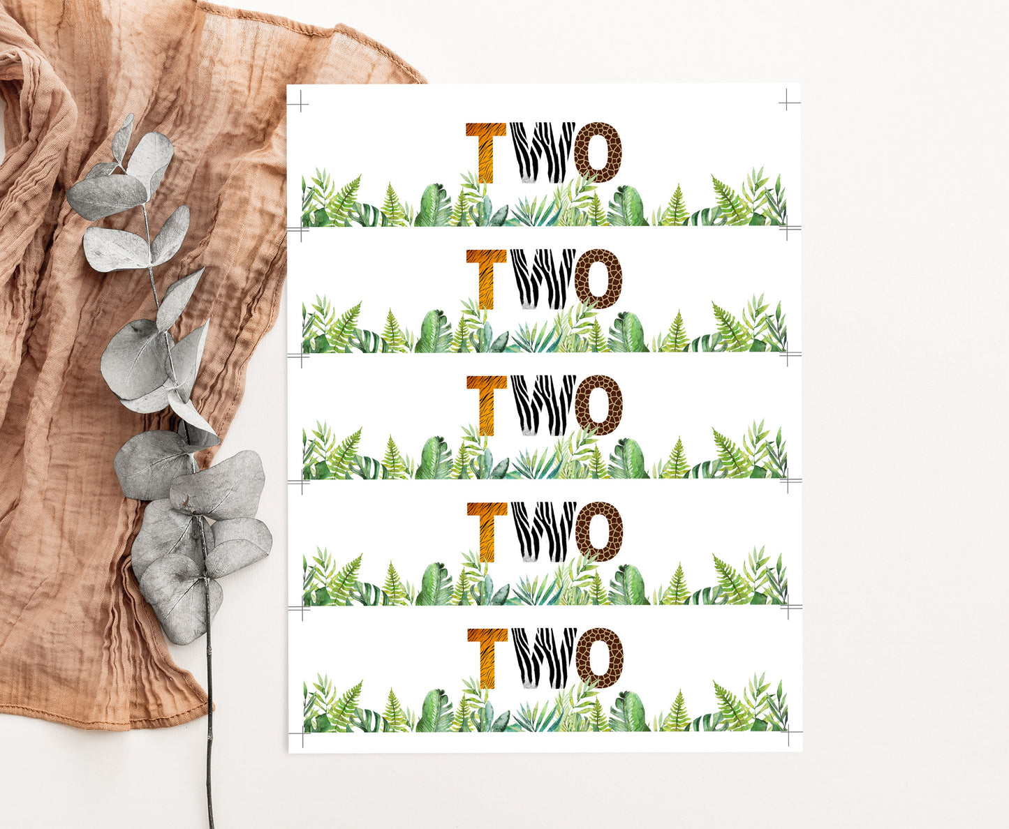 TWO Safari Water Bottle Labels Animal Print | Jungle 2nd Birthday Party Decorations - 35H