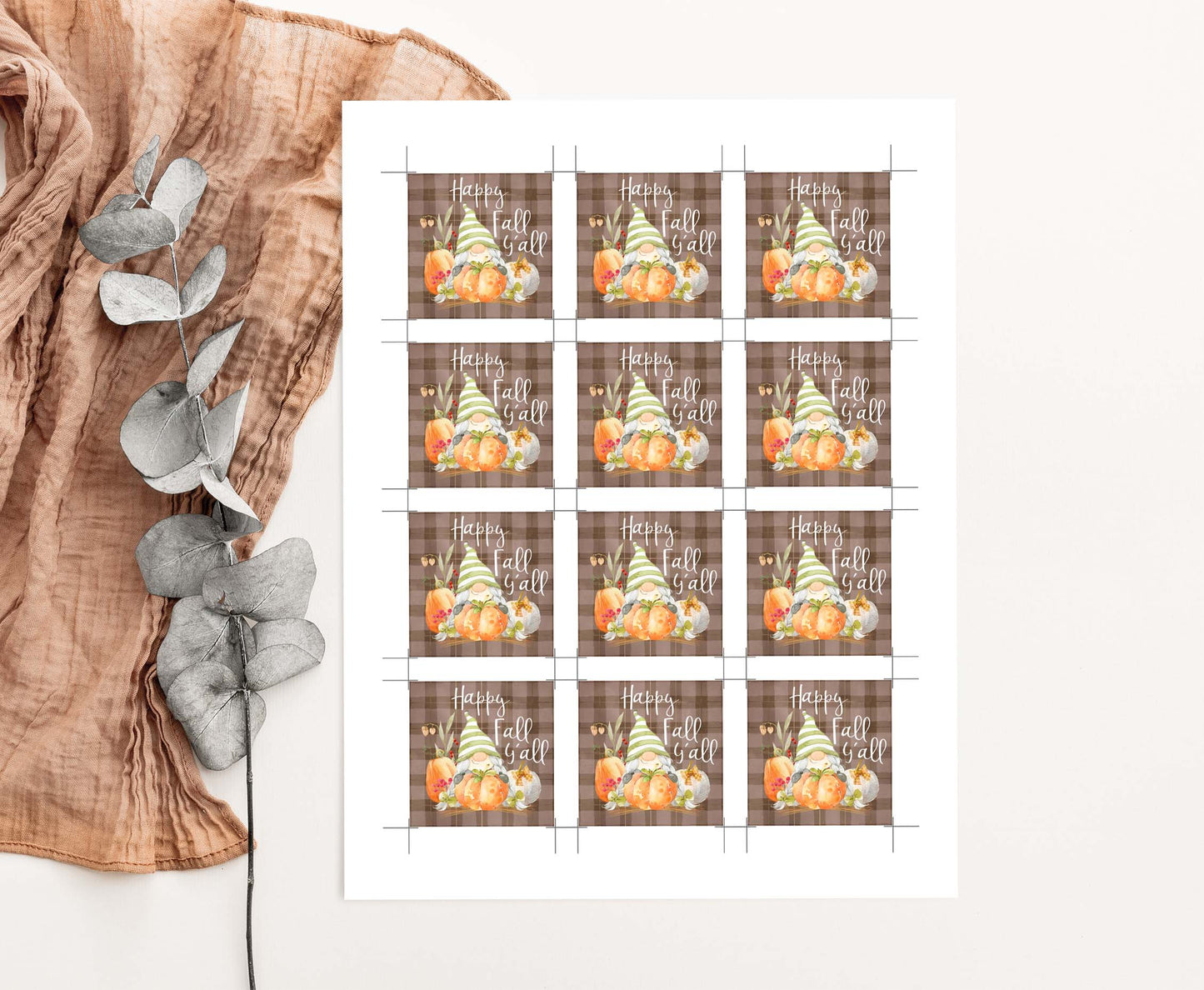 Gnome Happy Fall y´all Tags 2"x2" | Fall Gift Tags- 30