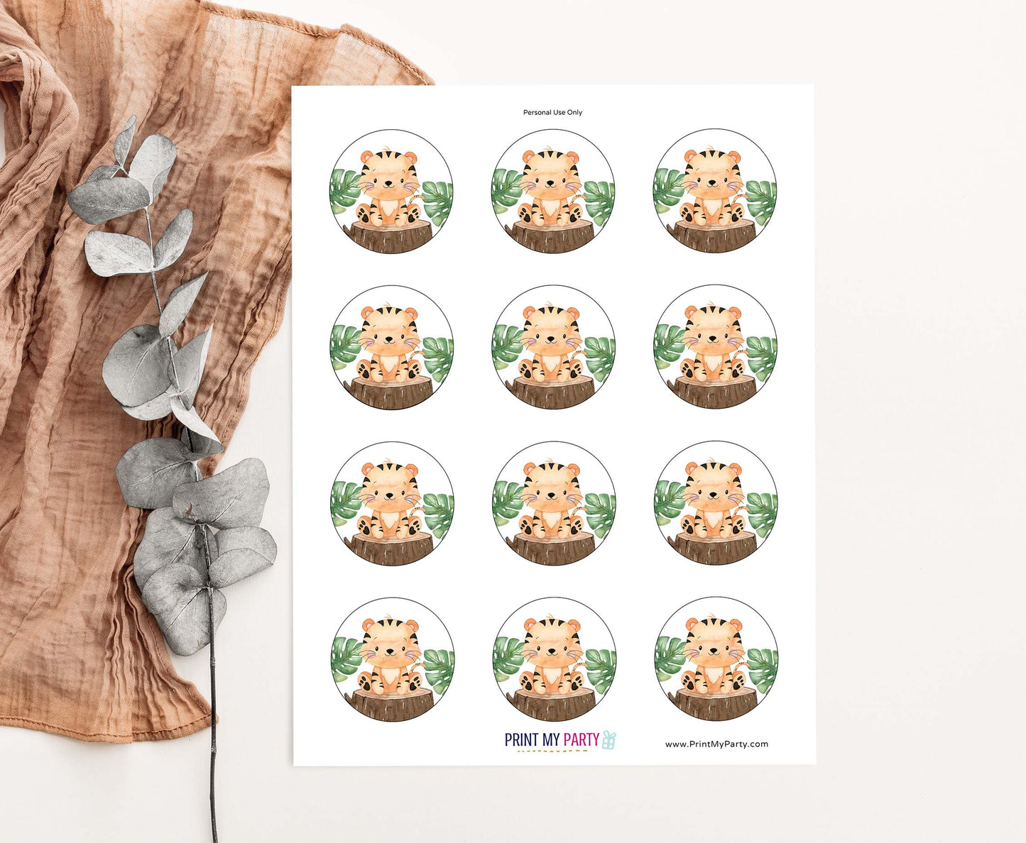 Tiger Cupcake Toppers | Safari Themed Party Decorations - 35E