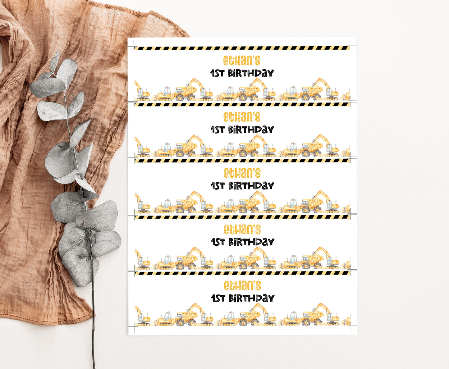 Construction Water Bottle Labels | Editable Under Construction Birthday Party Decorations - 07A