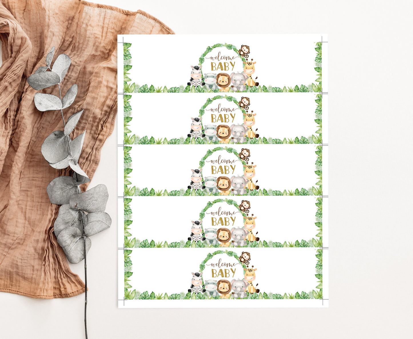 Welcome Baby Water Bottle Labels | Safari Boy Baby Shower Decorations - 35E