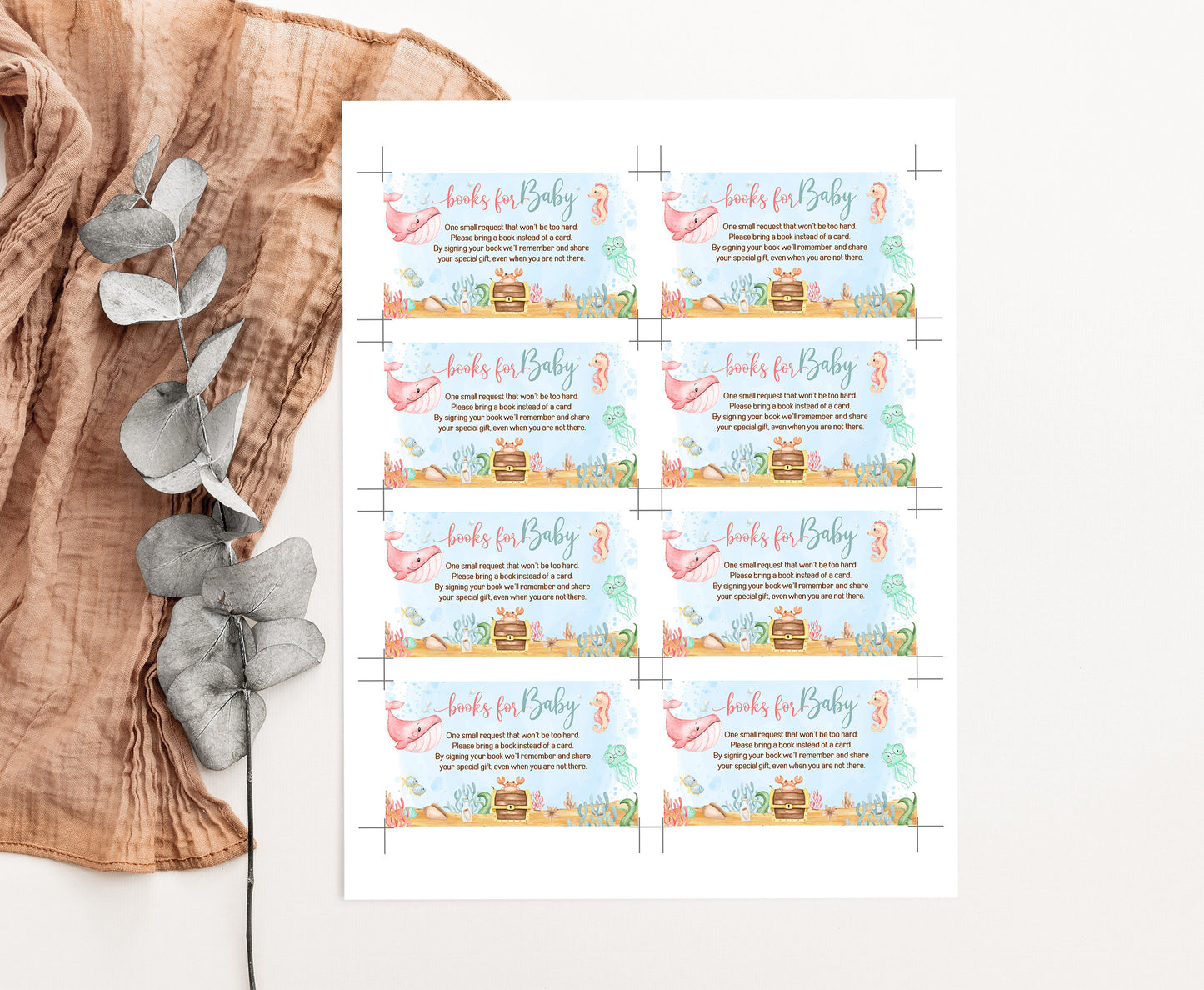 Under The Sea Books For Baby Request Card | Girl Ocean Baby Shower Invitation insert - 44A