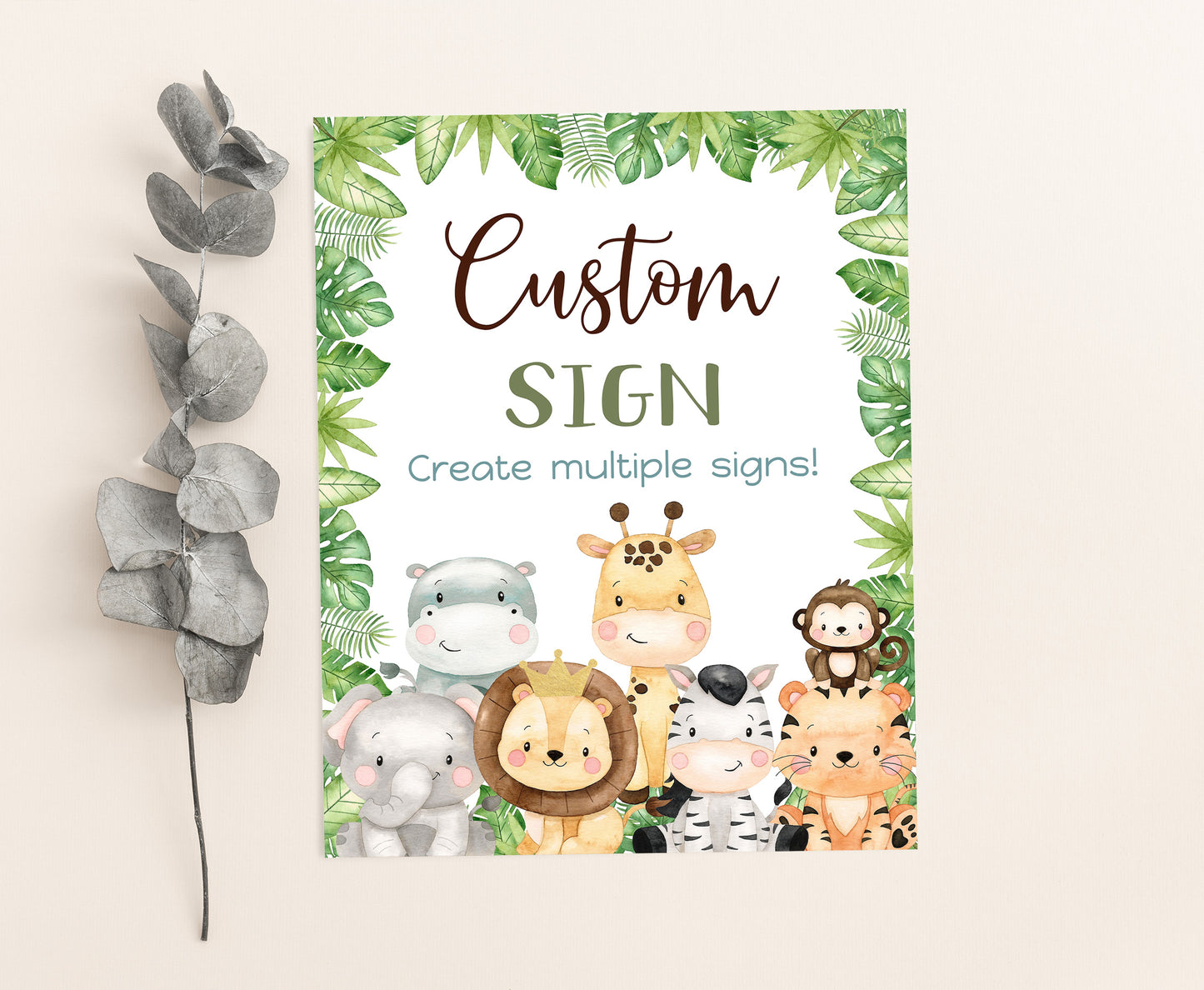 Custom Safari Table Sign | Jungle Theme Party Decorations - 35E