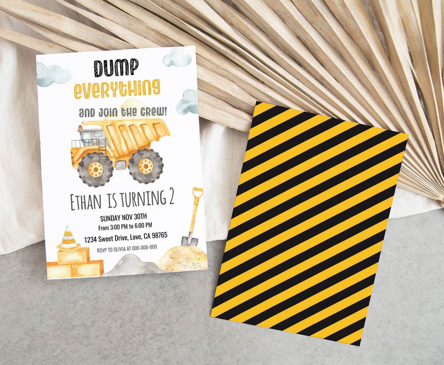 Dump Truck Birthday Invitation | Editable Construction Party Invite - 07A
