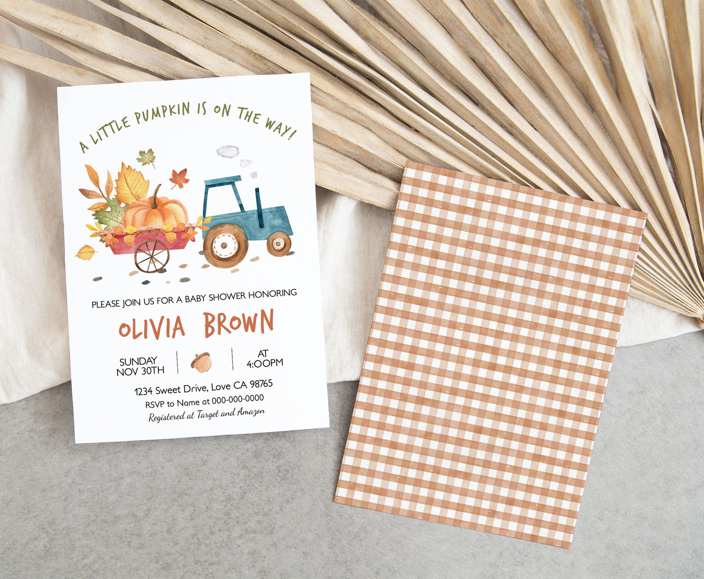 A little pumpkin is on the way Baby Shower Invitation | Editable Farm Baby Shower Invite - 30N