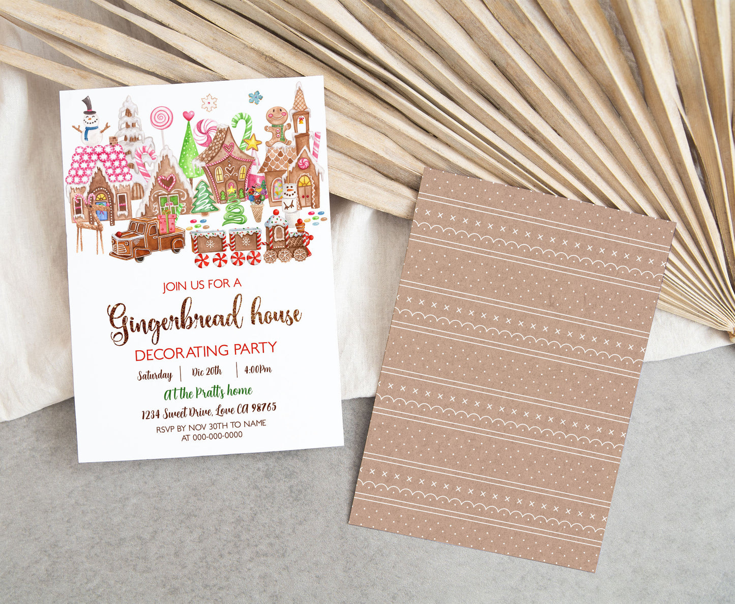 Gingerbread house decorating party invitation | Editable Christmas cookie party invite - 112F