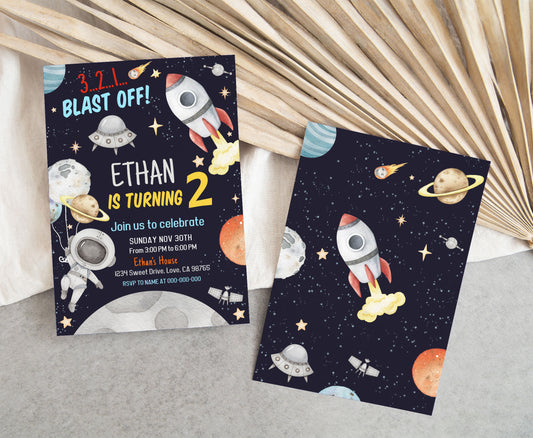 Outer Space Party Invitation | Space Birthday Invite - 39C