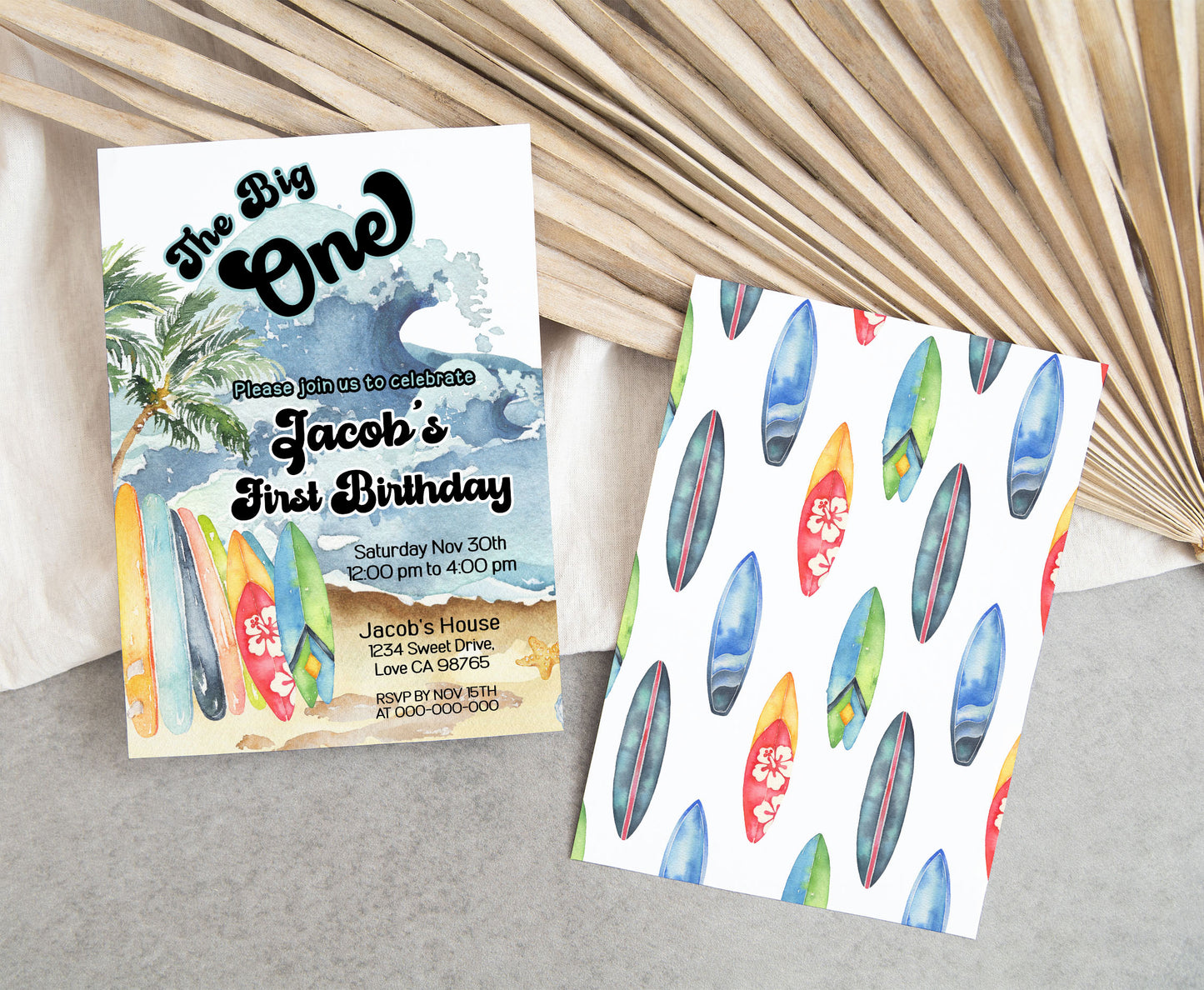Editable The Big One Birthday Invitation | Surfing 1st birthday Party Invite - 120