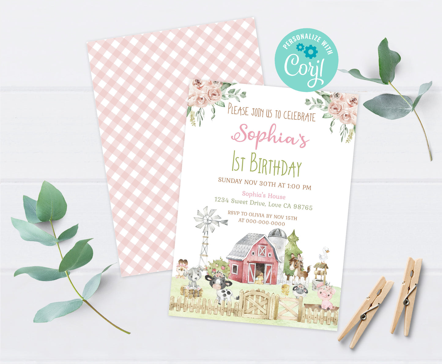 Girl Farm Birthday Invitation | Editable Barnyard Bash Invite - 11C1