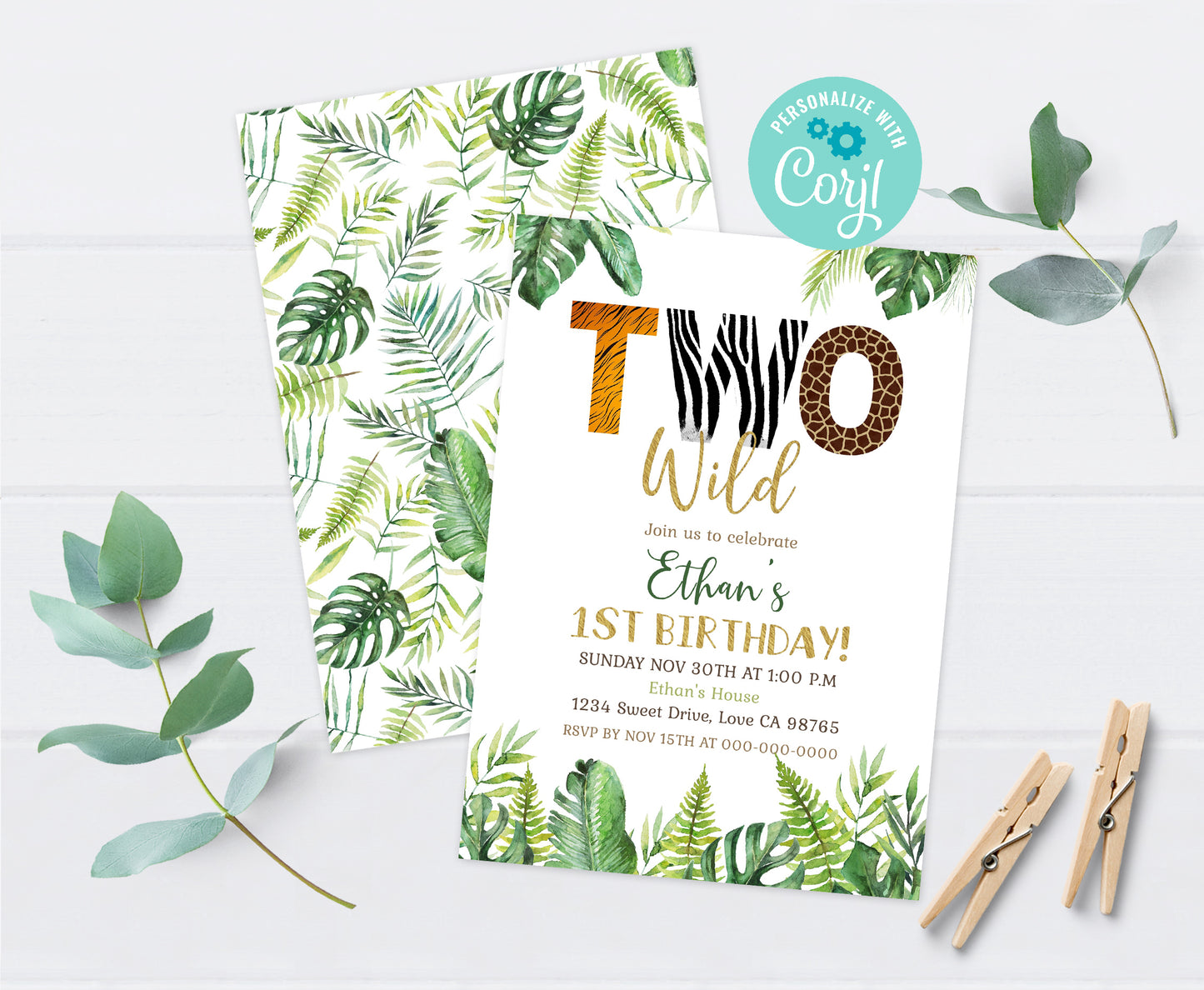 Editable TWO Wild Invitation Animal Print | Safari 2nd Birthday Invite - 35H