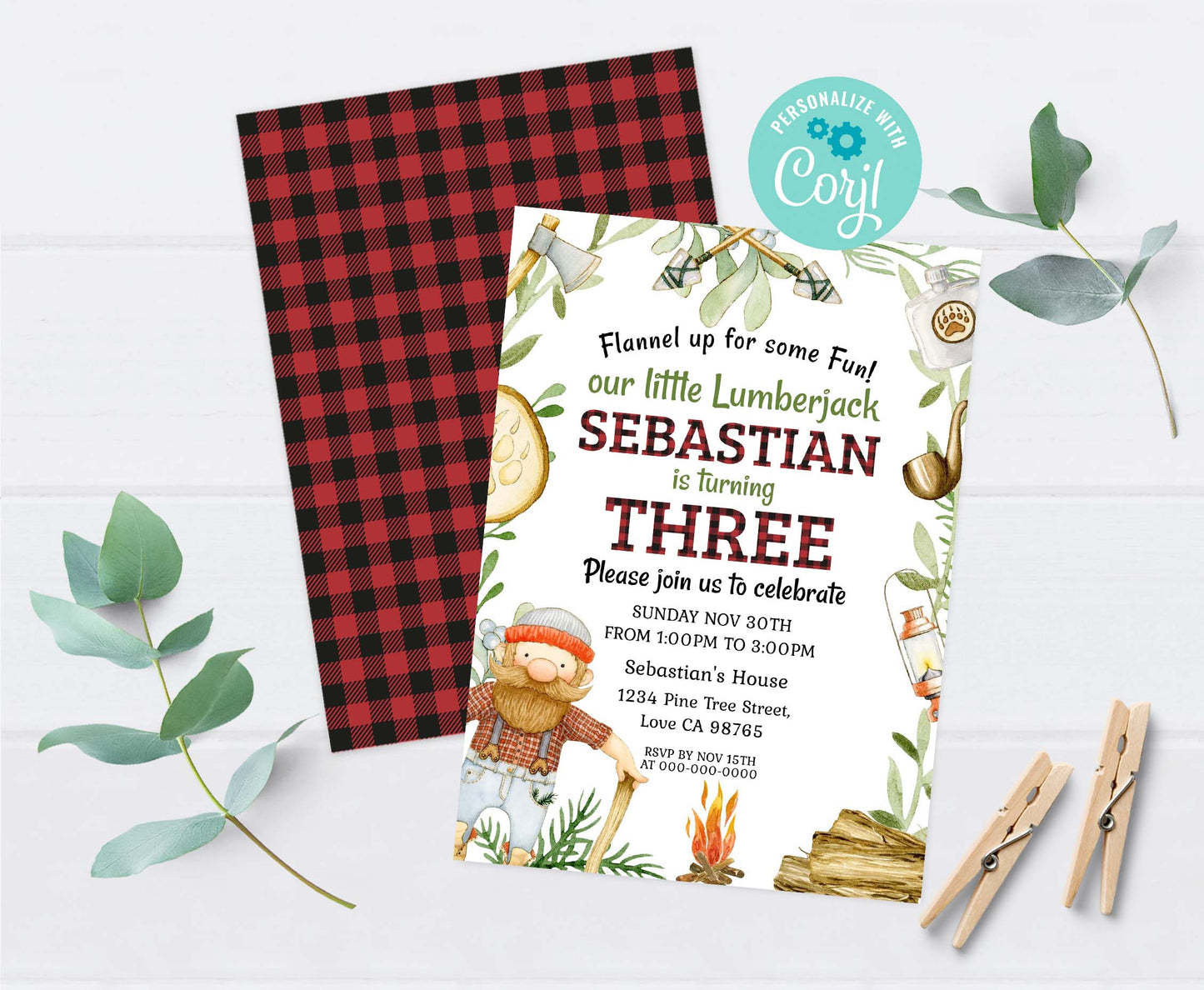 Flannel up for some fun Invitation | Editable Lumberjack Birthday Invite - 19A