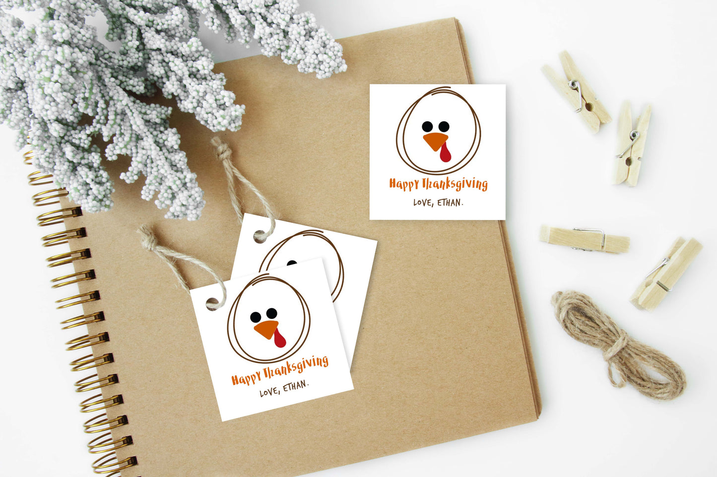 Editable Turkey Tags 2"x2" | Happy Thanksgivng Gift Tags - 118