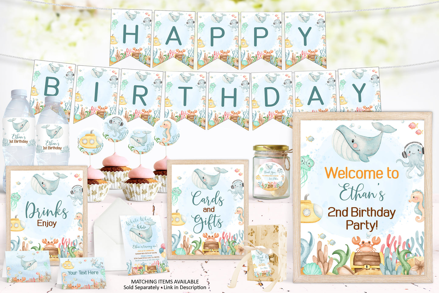 Under The Sea Happy Birthday Banner | Ocean Theme Printable Party Decorations - 44A