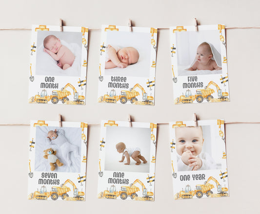 Editable Construction Monthly Banner | Dump Truck 1st Birthday Decorations - 07A