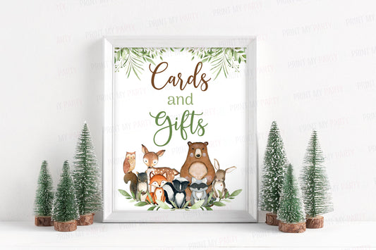 Woodland Cards and Gifts Sign | Forest Animals Party Decorations - 47J0