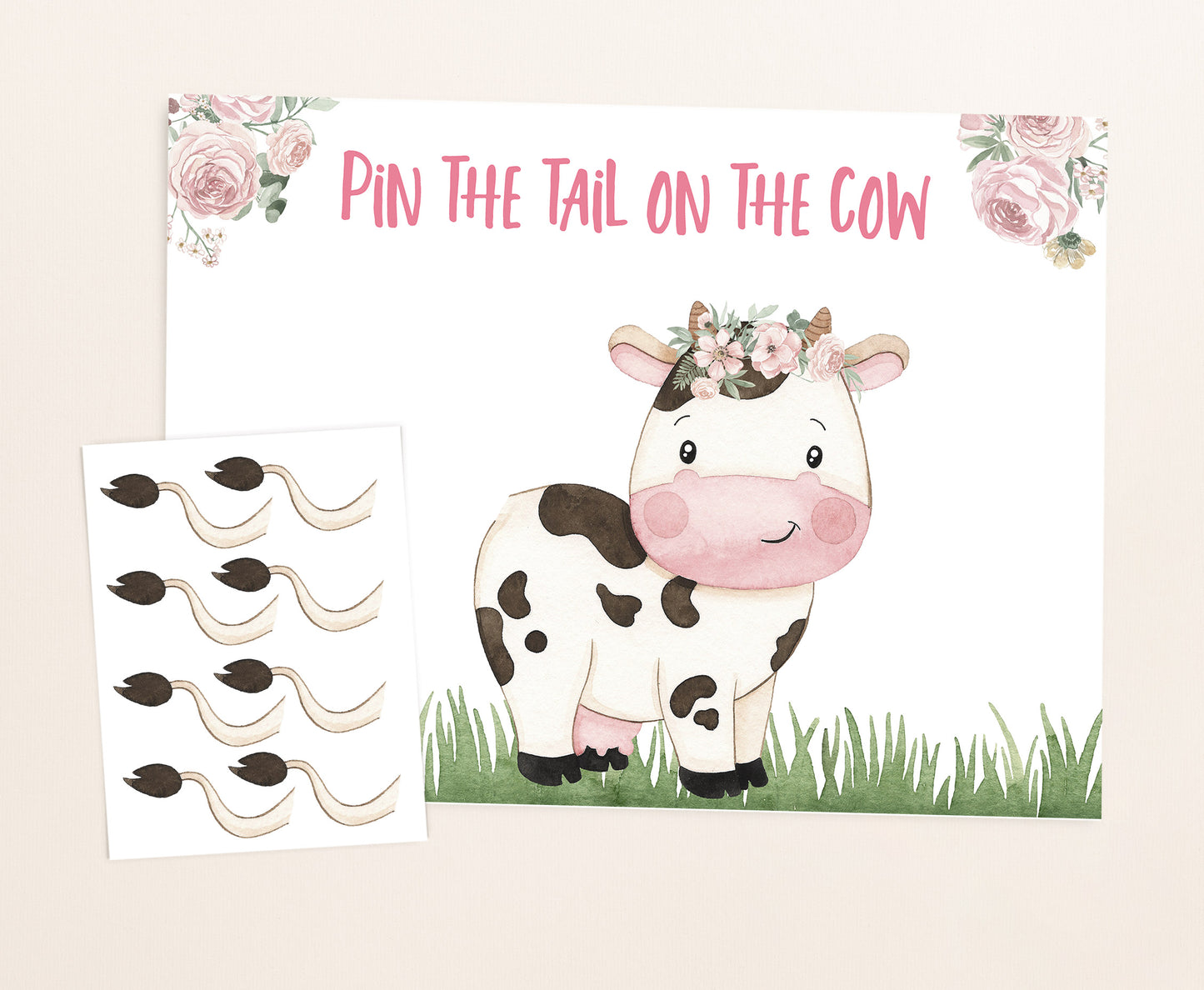 Pin The Tail On The Cow | Girl Farm Birthday Party Game - 11A