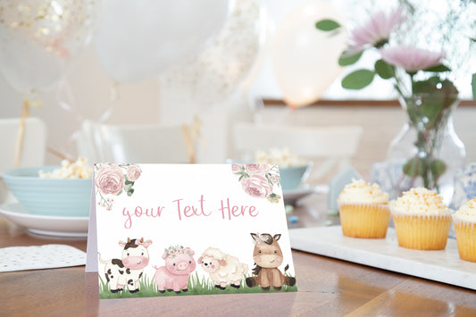 Floral Farm Place Cards | Girl Barnyard Party Table Decorations - 11A