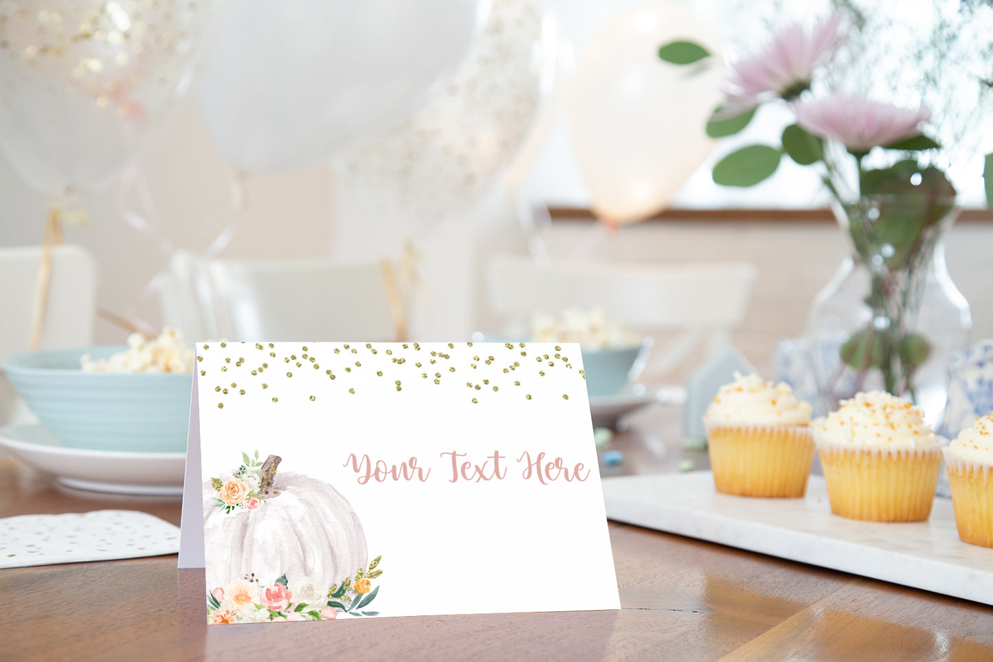 EDITABLE White Pumpkin Place Cards | Fall Theme Party Food Label Printable - 30H