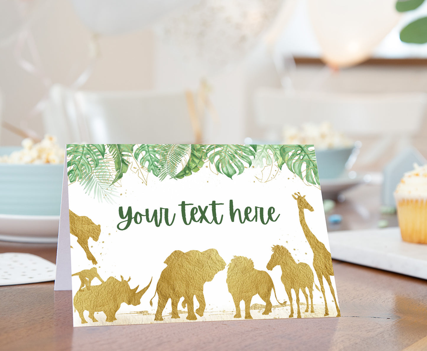 Safari Gold Animals Place Cards | Editable Jungle Party Decorations - 35K