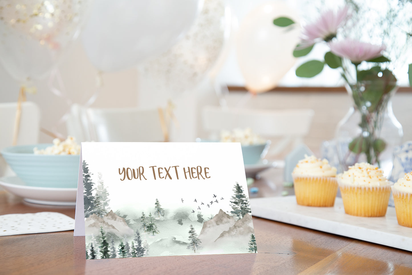 Mountain Place Cards | Editable Woodland Party Decorations - 47H