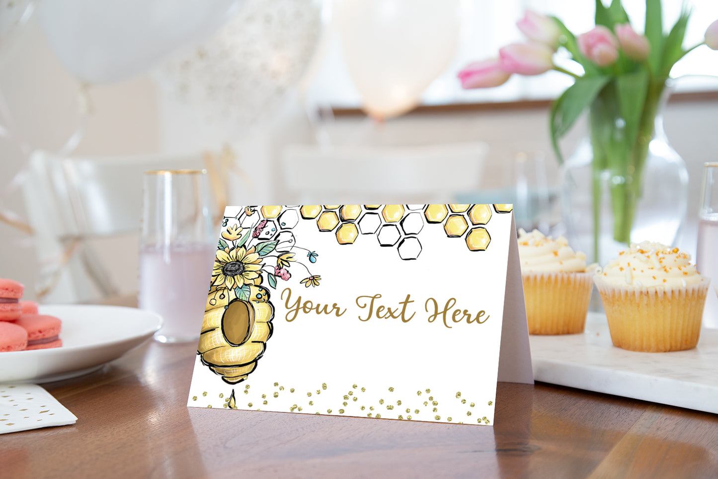 Editable Bee Place Cards | Honeycomb Theme Party Food Label Printable - 61A