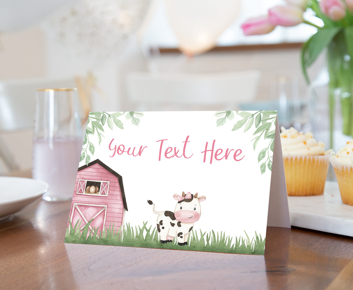 Girl Cow Place Cards | Farm Party Table Decorations - 11A