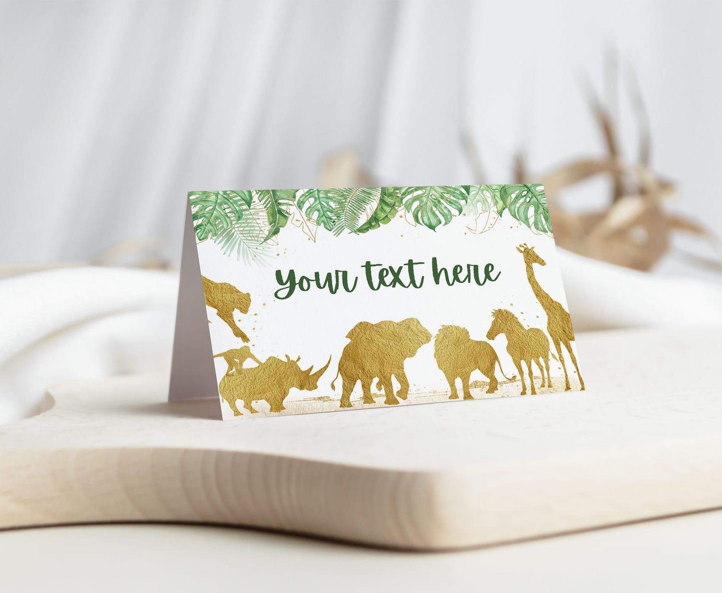 Safari Gold Animals Place Cards | Editable Jungle Party Decorations - 35K