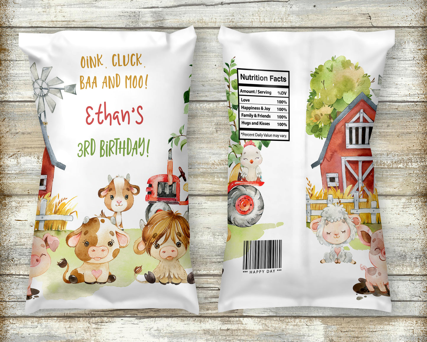 Editable Farm Chip Bag Wrapper | FarmTheme Birthday Party Decorations - 11d