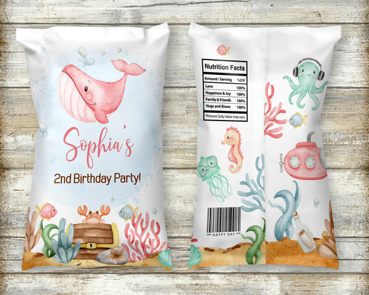 Editable Under the sea Girl Chip Bag Wrapper | Ocean Theme Birthday Party Decorations - 44A