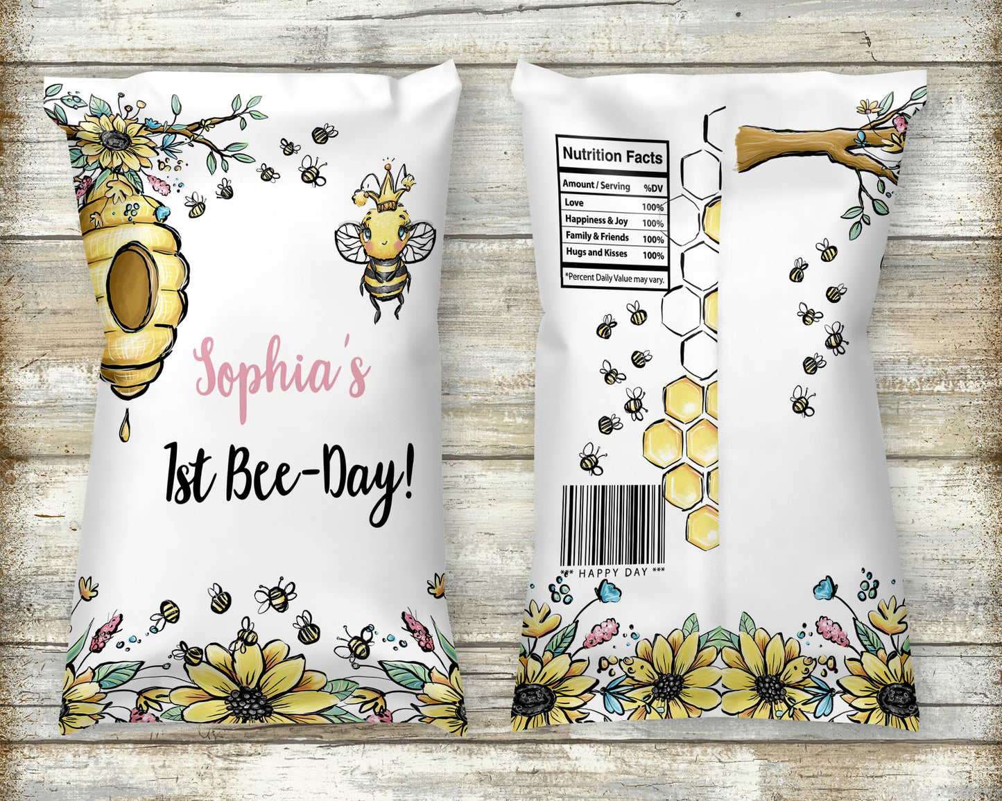 Editable Bee Chip Bag Wrapper | Bumble Bee Theme Birthday Party Decorations - 61A