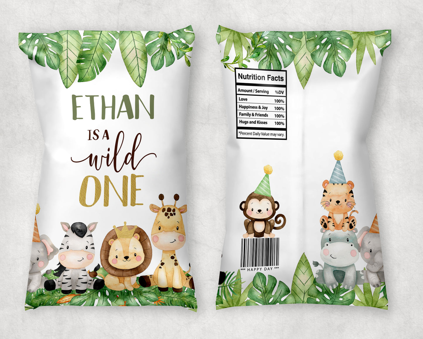 Editable Safari Chip Bag Wrapper | Jungle Theme Birthday Party Decorations - 35E