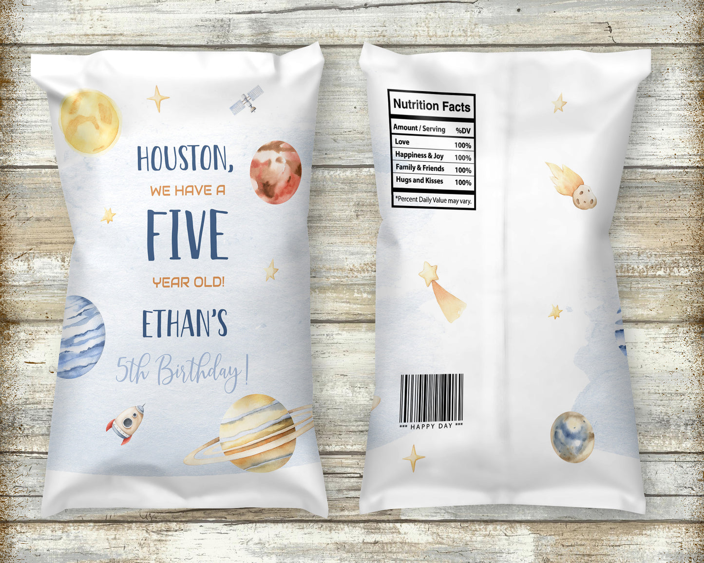 Editable Space Chip Bag Wrapper | Planets Theme Birthday Party Decorations - 39B