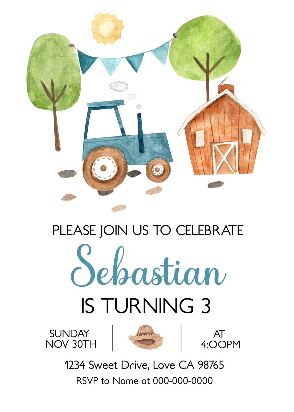 Tractor Party Invitation | Editable Farm Birthday Invite - 11F