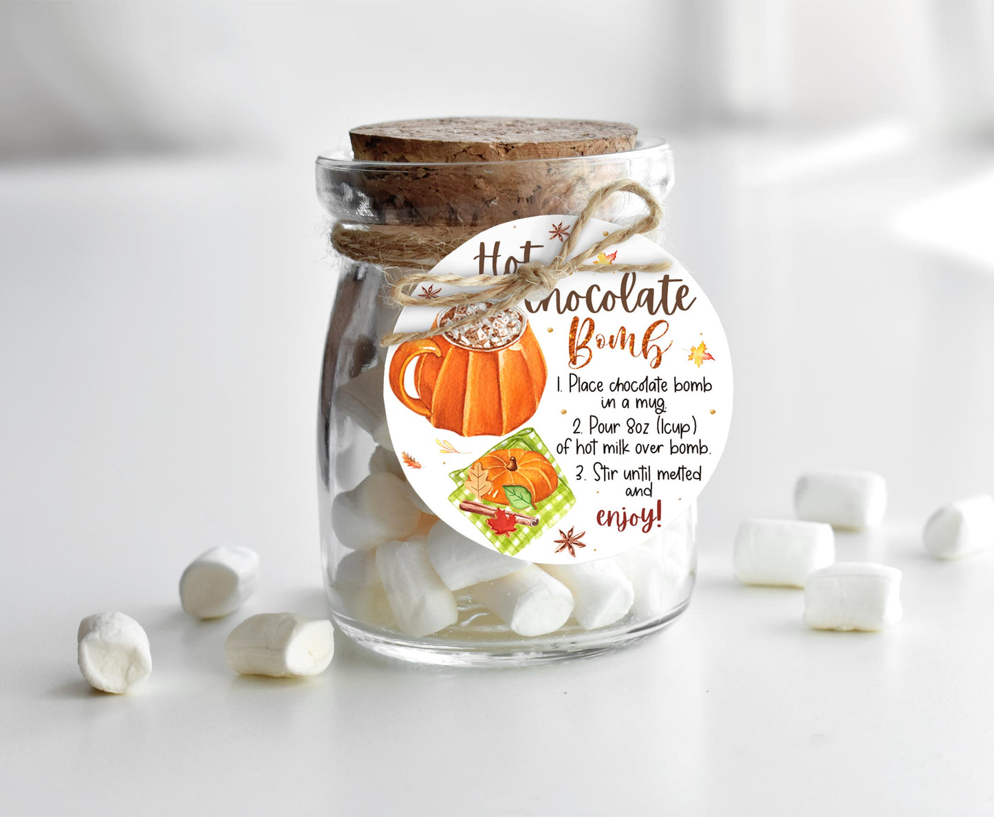 Hot Chocolate Bomb Instructions Tags, Pumpkin Gift Tags