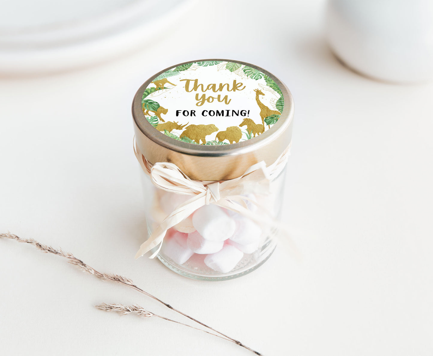 Gold Safari Thank You Round Tags 2"x2" | Jungle Themed Party Decorations - 35K