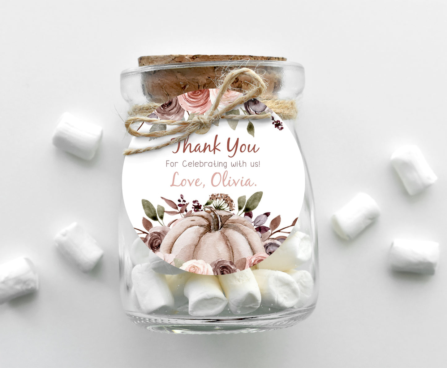 Editable Fall Thank You Tags 2"x2" | Pumpkin Baby Shower Decorations - 30I