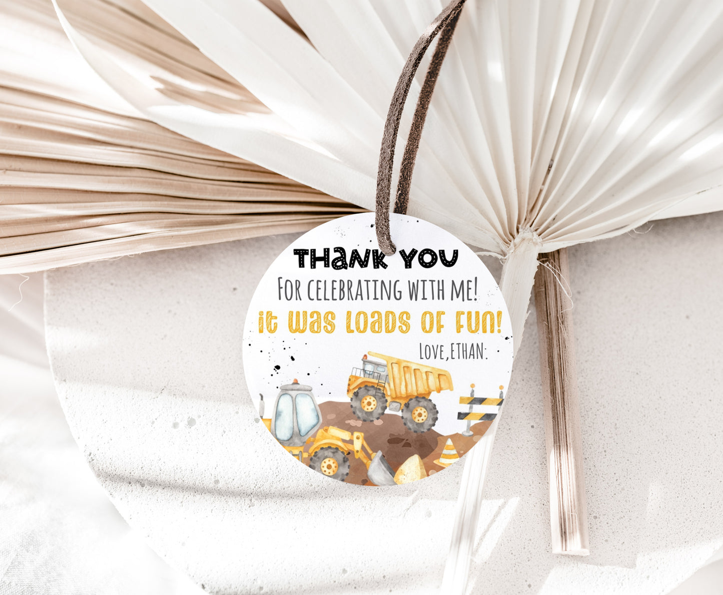 Editable Construction Thank You Tags 2"x2" | Dump Truck Birthday Party Decorations - 07A