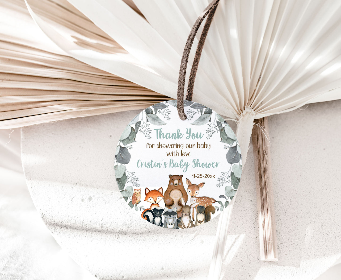 Woodland Baby Shower Thank you 2"x2"  Tag | Editable Forest Gift Tag - 47J1