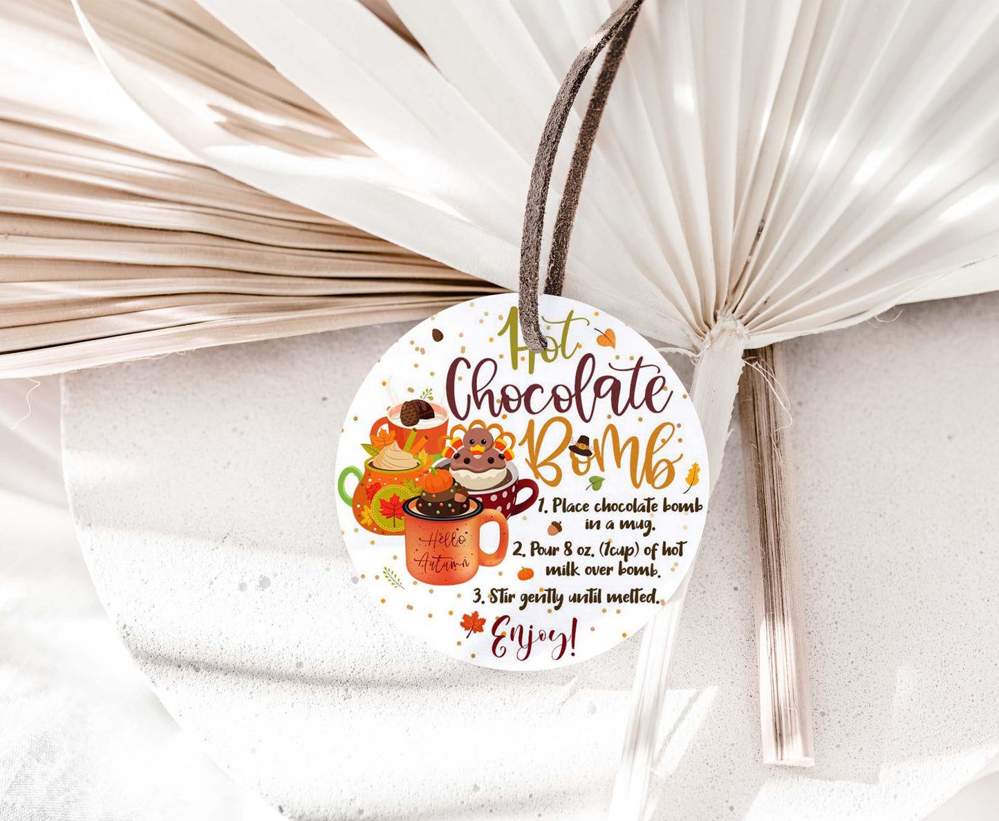 Turkey Hot Chocolate Bomb Instructions Tags 2"x2" | Fall Gift Tags- 118