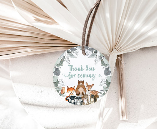Greenery Woodland Thank You Tags 2"x2" | Woodland Animals Party Decorations - 47J1