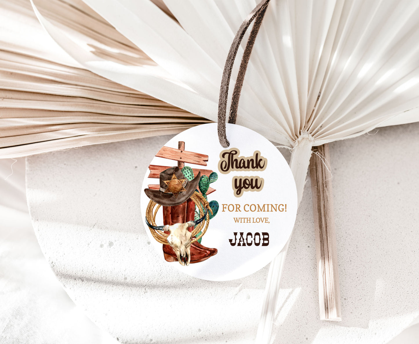 Editable Thank you for Coming Rodeo round tag 2"x2" Tag | Cowboy Gift Tag - 34A