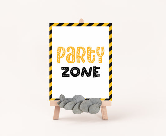 Party Zone Table Sign Printable | Construction Party Table Decoration - 07A