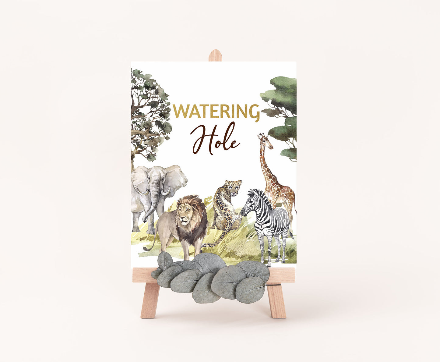 Safari Watering Hole table sign | Jungle Themed Party Table Decorations - 35I