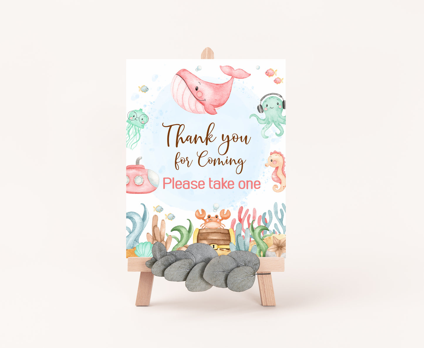 Girl Under the Sea Thank you for Coming Sign | Ocean Themed Party Table Decorations - 44A
