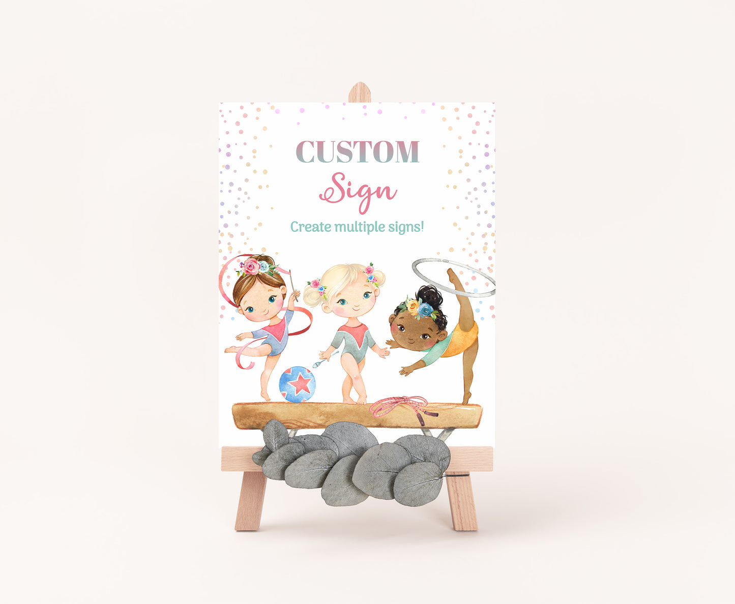 Custom Gymnastic Table Sign | Rainbow Gymnastic Theme Party Decorations - 99A