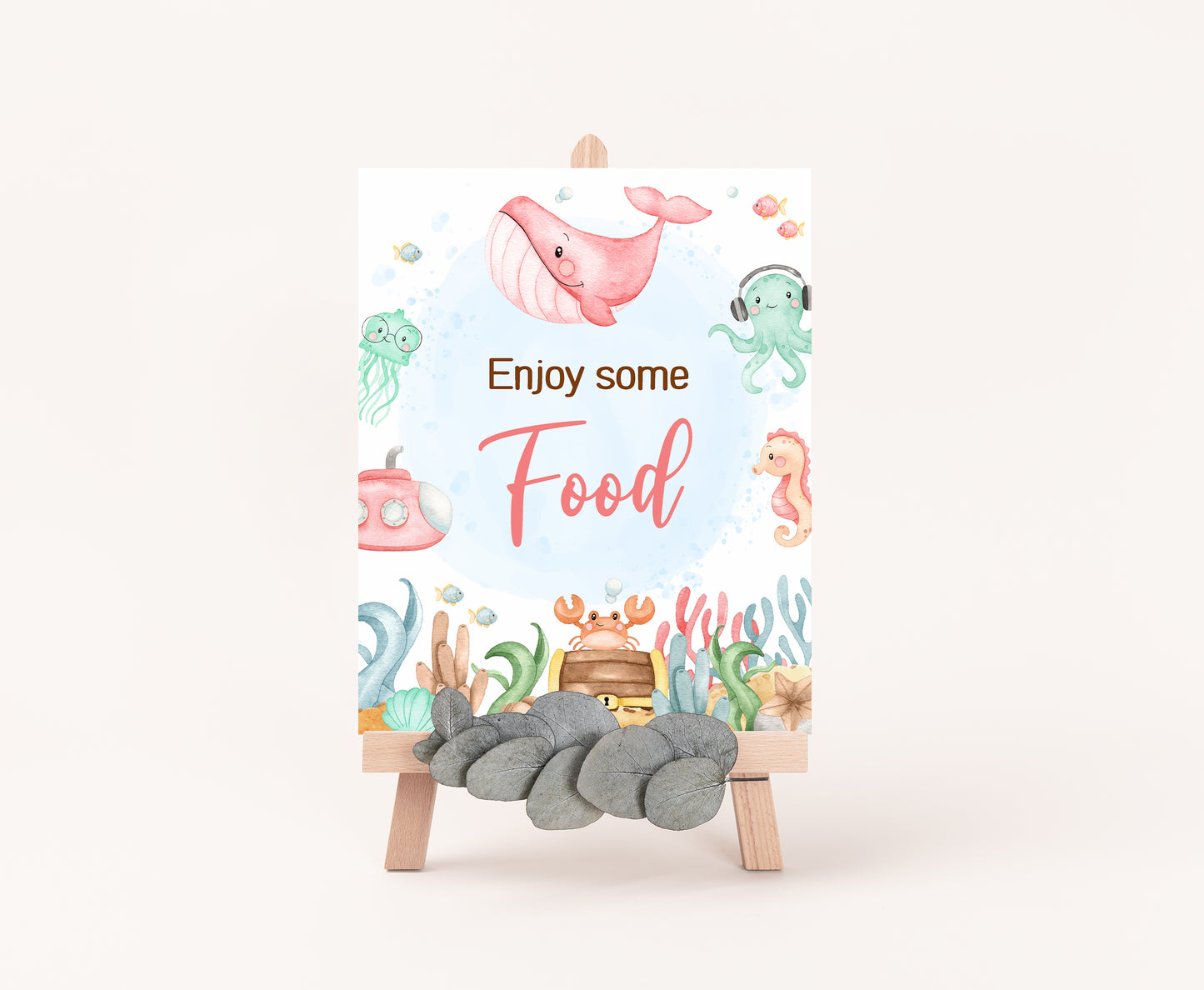 Girl Under the Sea Food Sign | Ocean Themed Party Table Decorations - 44A