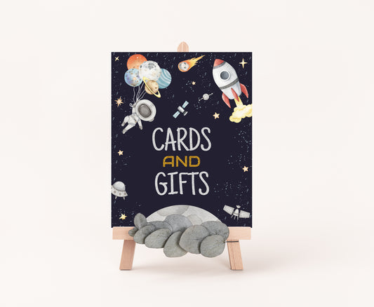 Space Cards and Gifts Sign | Astronaut Themed Party Table Decorations - 39C