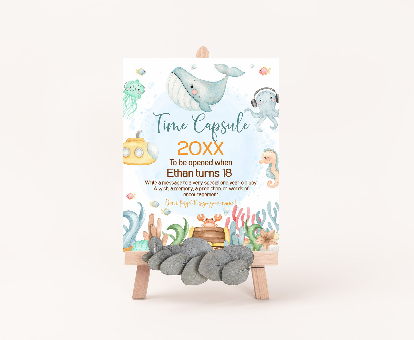 Editable Under The Sea Time Capsule | Ocean 1st birthday decorations - 44A