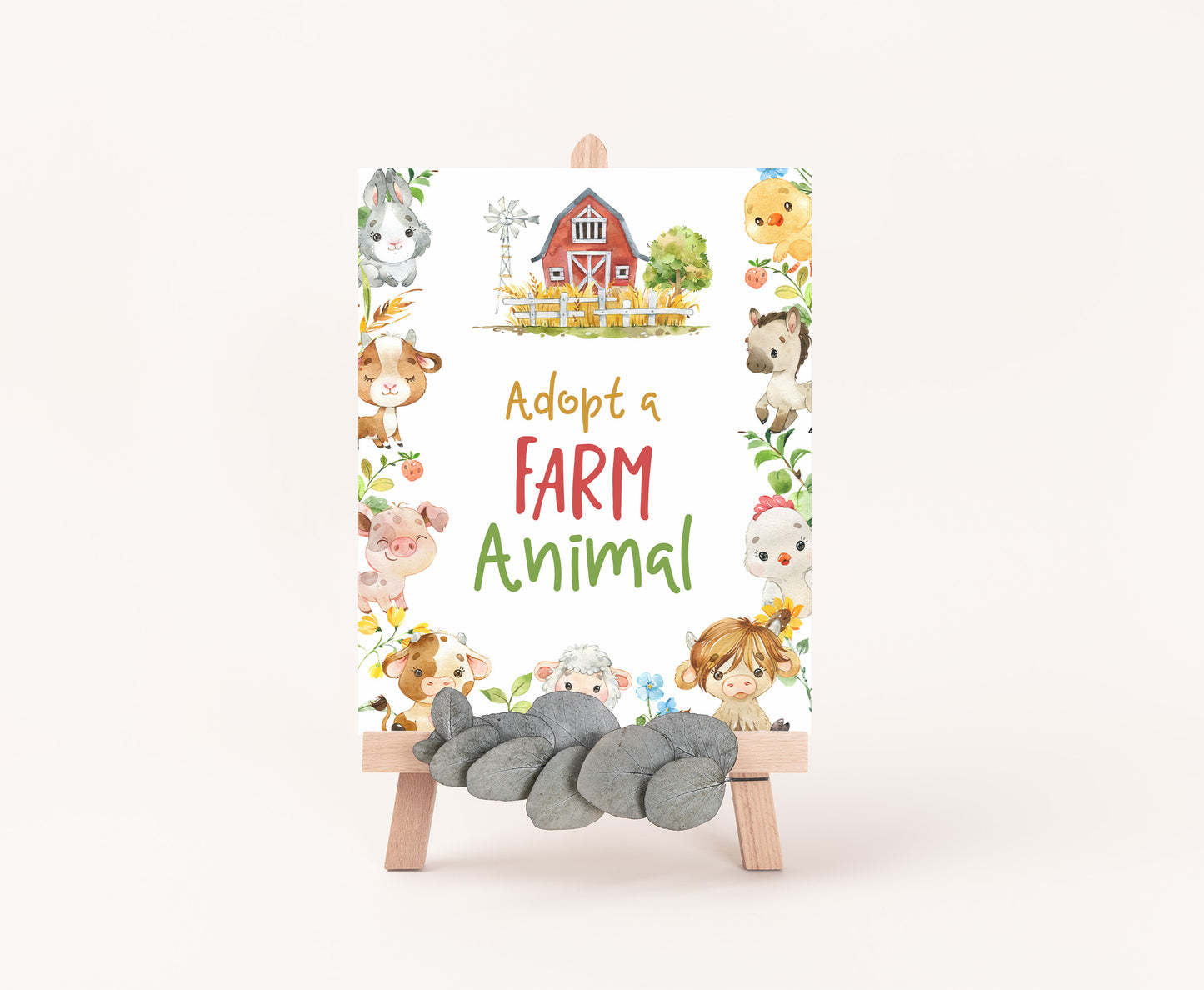 Adopt a Farm animal Sign Printable | Farm Party Table Decoration - 11d